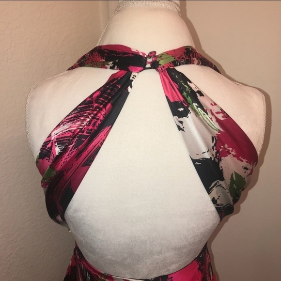 Vtg LAURA VANN FLORAL BODY CON HALTER TOP DRESS XS - Picture 3 of 7